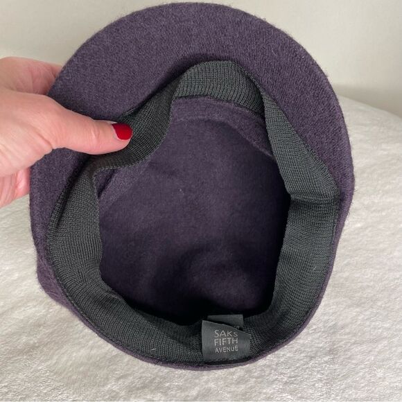 Saks Fifth Avenue Hat Newsboy Baseball Cap Wool Blend Timeless Design Purple - Picture 4 of 10